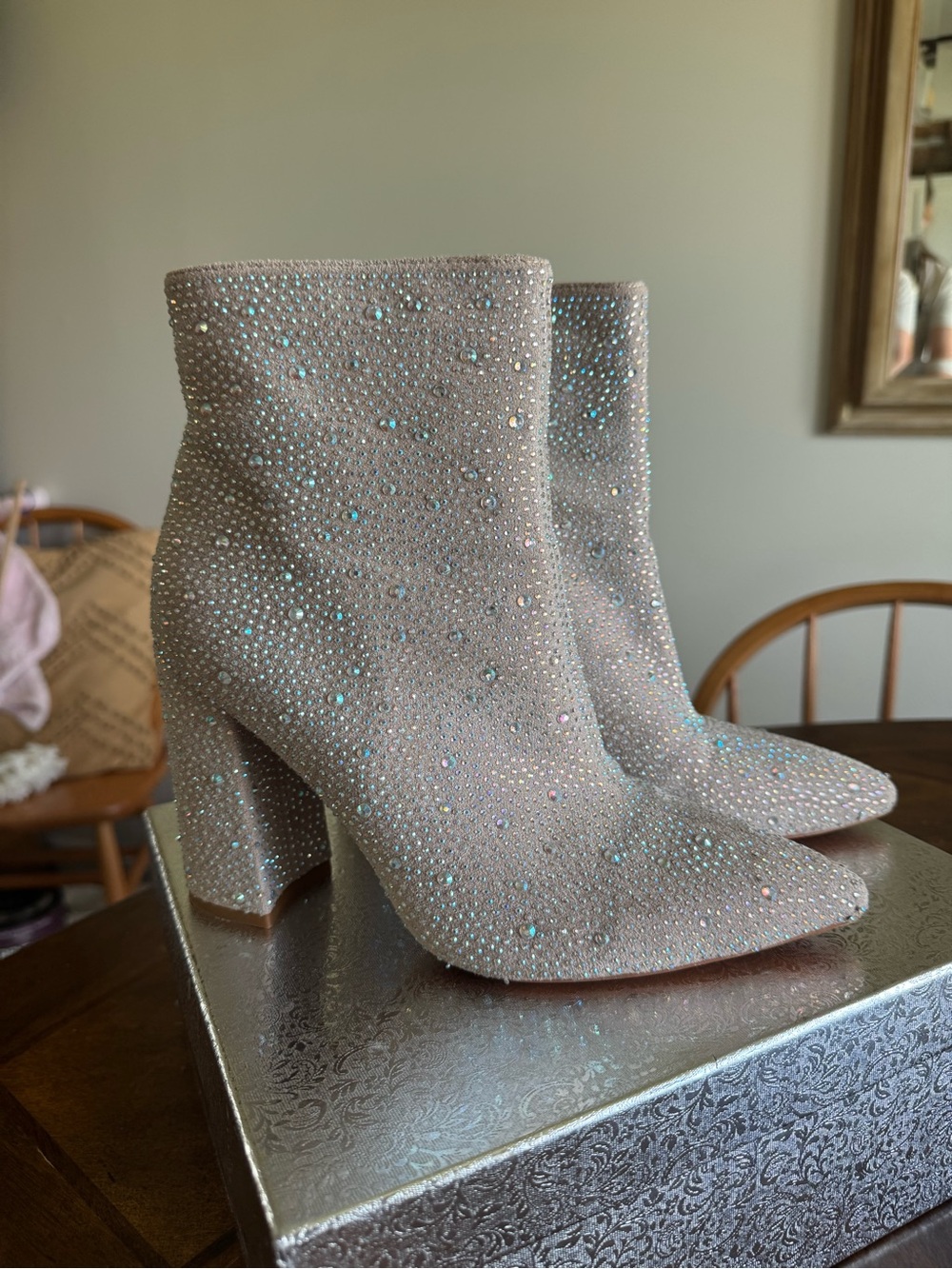 Rhinestone Embellished Women's Ankle Boots